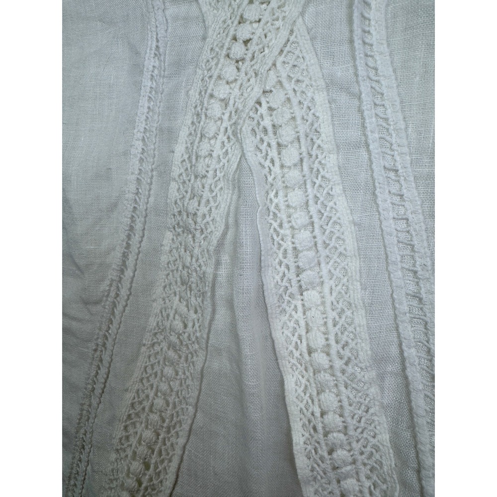 Elena Badi White 100% Linen Lace Trim V-Neck Top Made in Italy Womens Medium - Picture 3 of 8